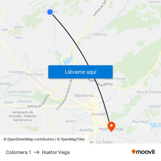 Colomera 1 to Huétor Vega map