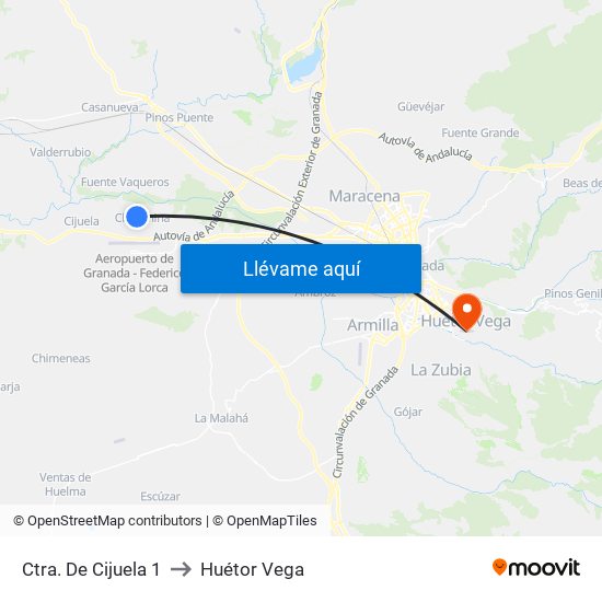 Ctra. De Cijuela 1 to Huétor Vega map
