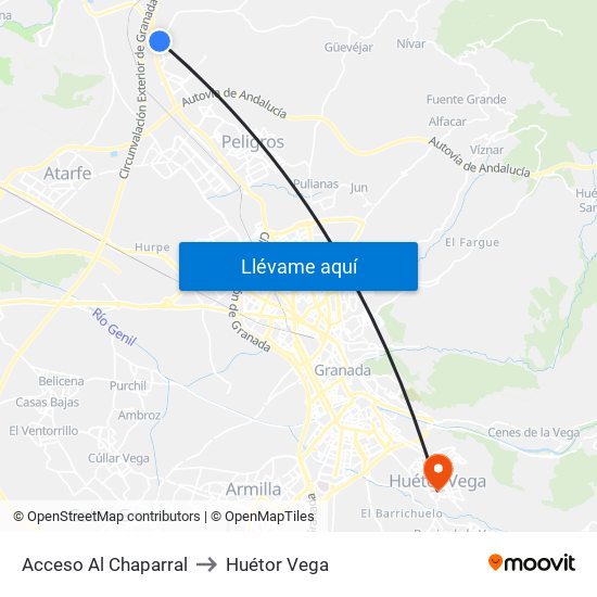 Acceso Al Chaparral to Huétor Vega map