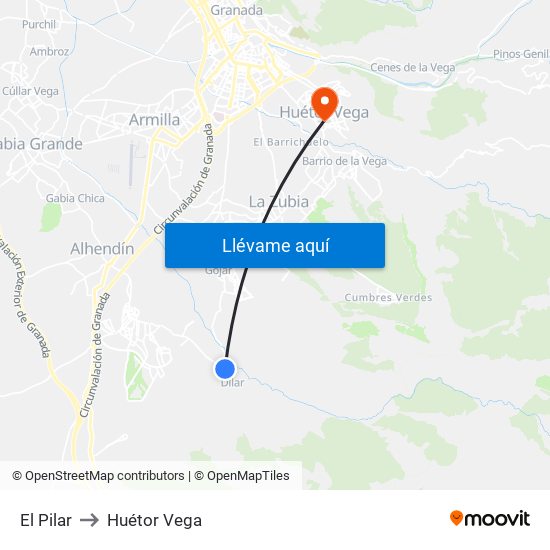El Pilar to Huétor Vega map