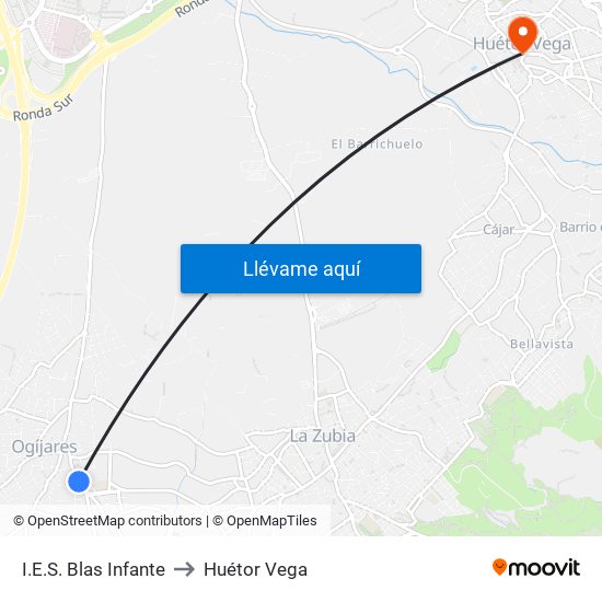 I.E.S. Blas Infante to Huétor Vega map