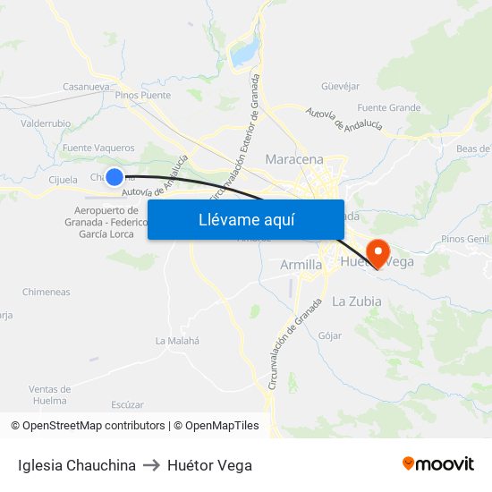 Iglesia Chauchina to Huétor Vega map