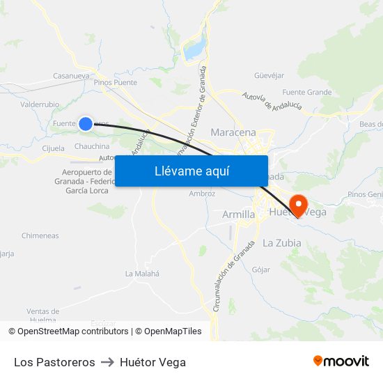Los Pastoreros to Huétor Vega map
