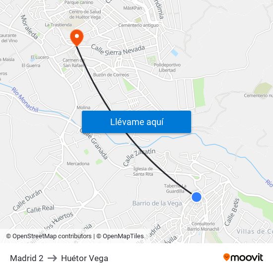 Madrid 2 to Huétor Vega map