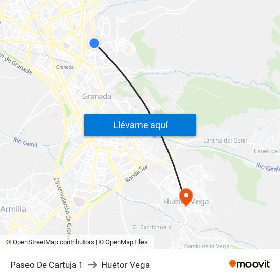 Paseo De Cartuja 1 to Huétor Vega map