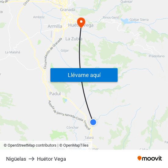 Nigüelas to Huétor Vega map