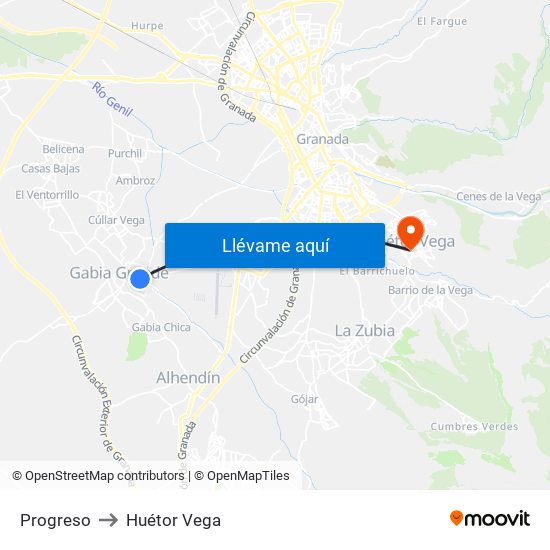 Progreso to Huétor Vega map