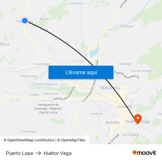 Puerto Lope to Huétor Vega map