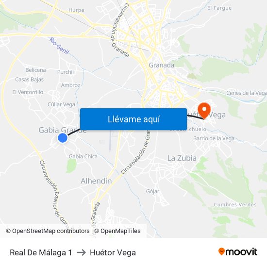Real De Málaga 1 to Huétor Vega map