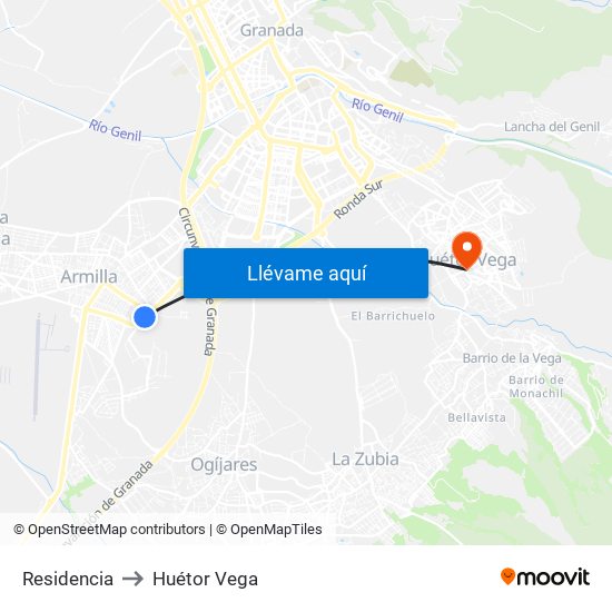 Residencia to Huétor Vega map