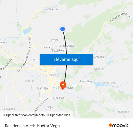 Residencia V to Huétor Vega map