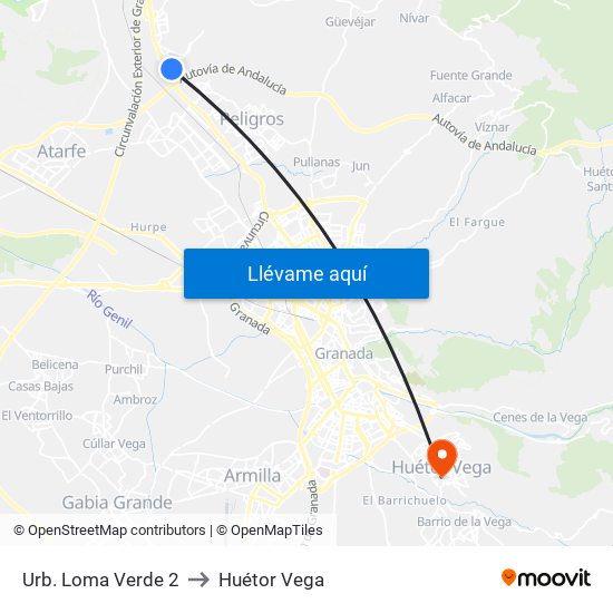 Urb. Loma Verde 2 to Huétor Vega map
