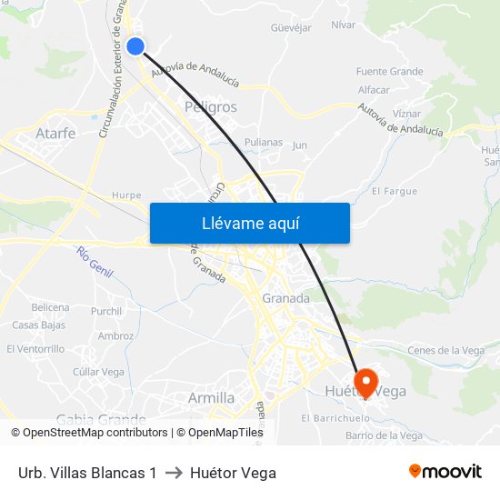 Urb. Villas Blancas 1 to Huétor Vega map