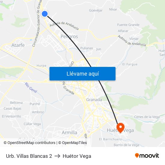 Urb. Villas Blancas 2 to Huétor Vega map
