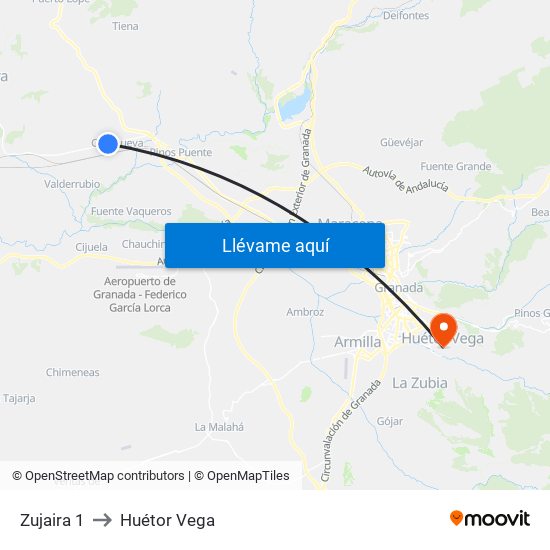 Zujaira 1 to Huétor Vega map