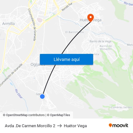Avda .De Carmen Morcillo 2 to Huétor Vega map