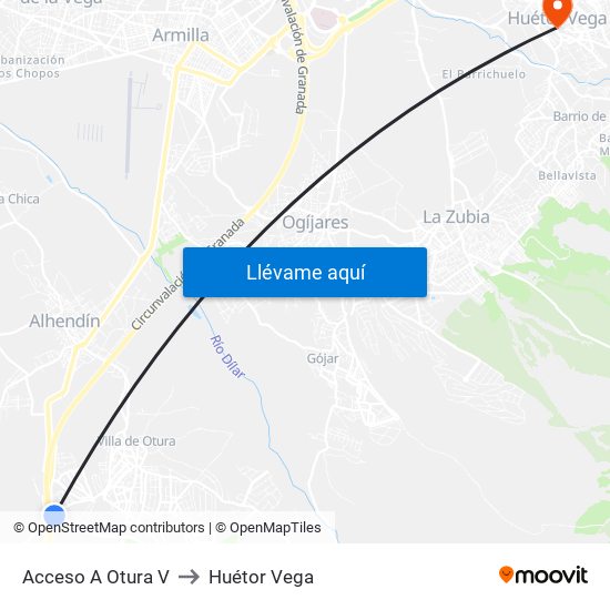 Acceso A Otura V to Huétor Vega map