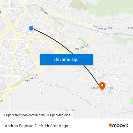 Andrés Segovia 2 to Huétor Vega map
