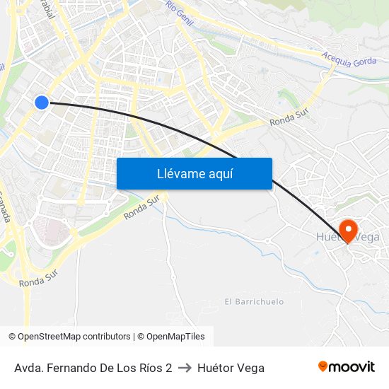 Avda. Fernando De Los Ríos 2 to Huétor Vega map