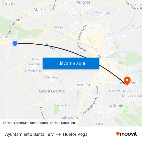 Ayuntamiento Santa Fe V to Huétor Vega map