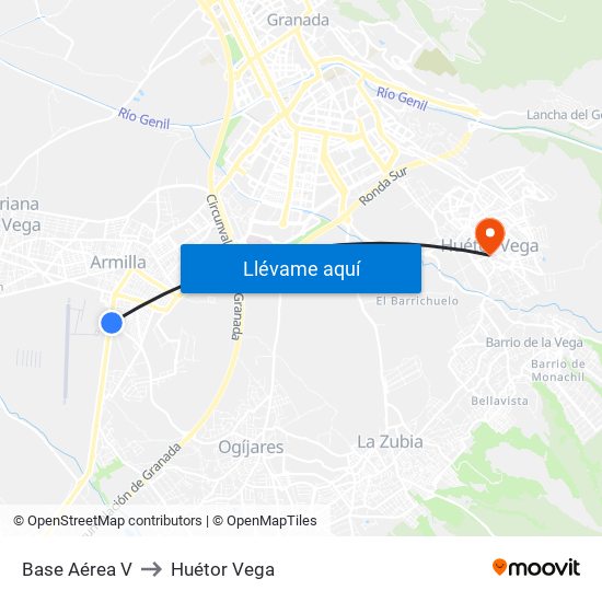 Base Aérea V to Huétor Vega map