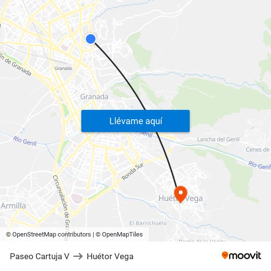 Paseo Cartuja V to Huétor Vega map