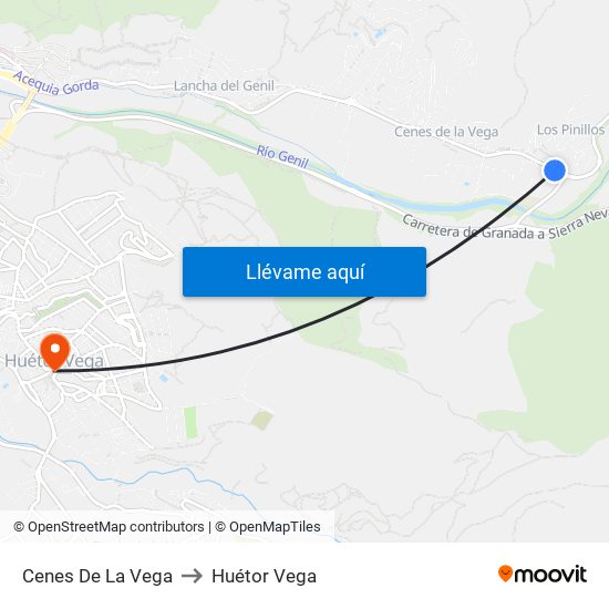 Cenes De La Vega to Huétor Vega map