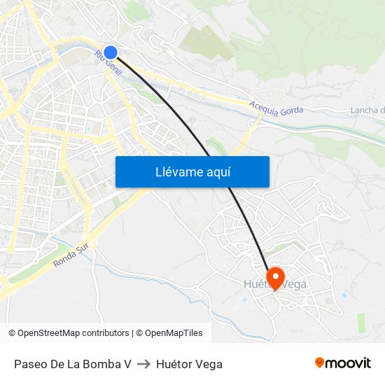 Paseo De La Bomba V to Huétor Vega map