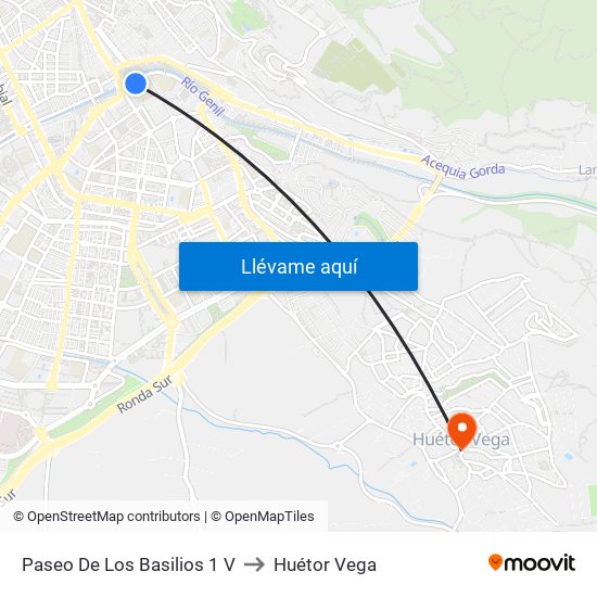 Paseo De Los Basilios 1 V to Huétor Vega map