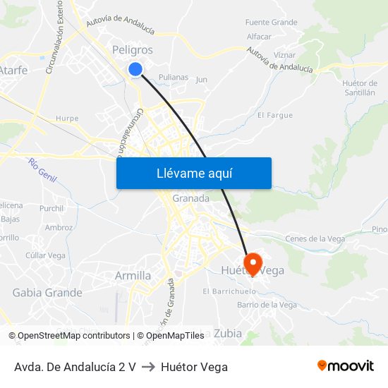 Avda. De Andalucía 2 V to Huétor Vega map