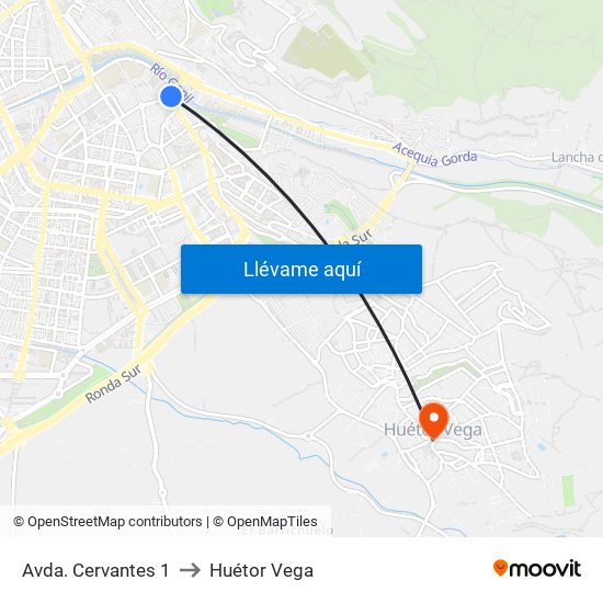 Avda. Cervantes 1 to Huétor Vega map