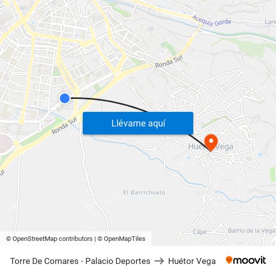 Torre De Comares - Palacio Deportes to Huétor Vega map