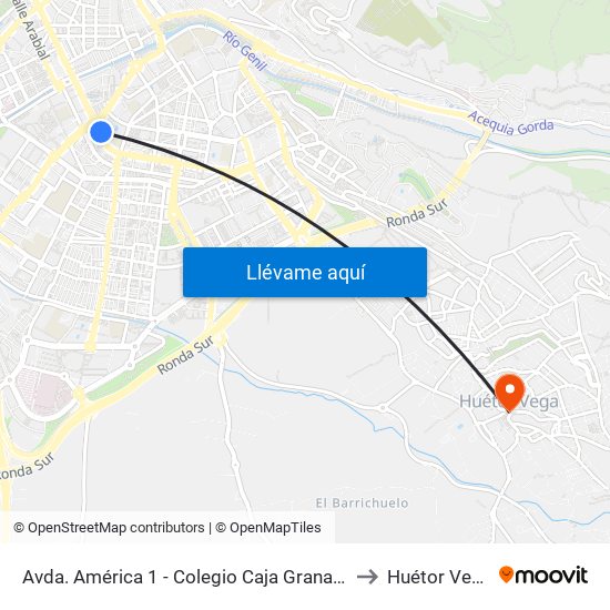 Avda. América 1 - Colegio Caja Granada to Huétor Vega map
