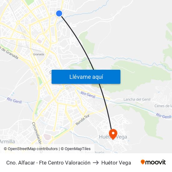 Cno. Alfacar - Fte Centro Valoración to Huétor Vega map