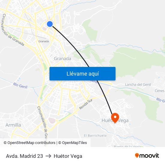 Avda. Madrid 23 to Huétor Vega map
