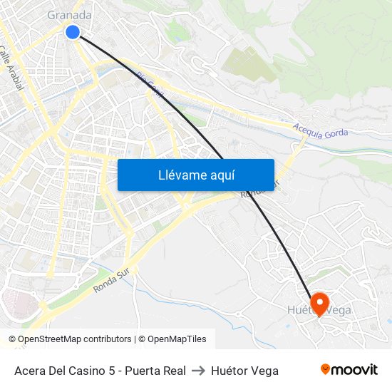 Acera Del Casino 5 - Puerta Real to Huétor Vega map