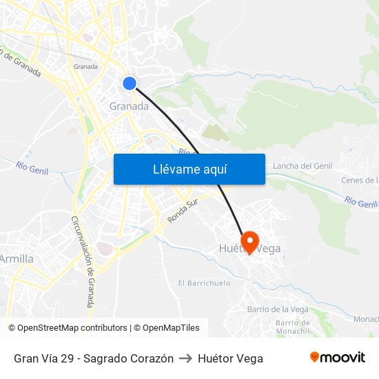 Gran Vía 29 - Sagrado Corazón to Huétor Vega map
