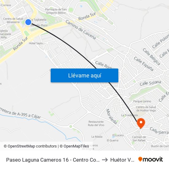 Paseo Laguna Cameros 16 - Centro Comercial to Huétor Vega map