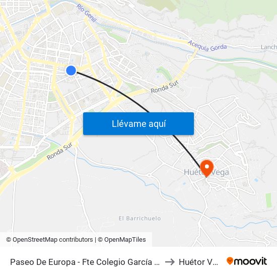 Paseo De Europa - Fte Colegio García Lorca to Huétor Vega map