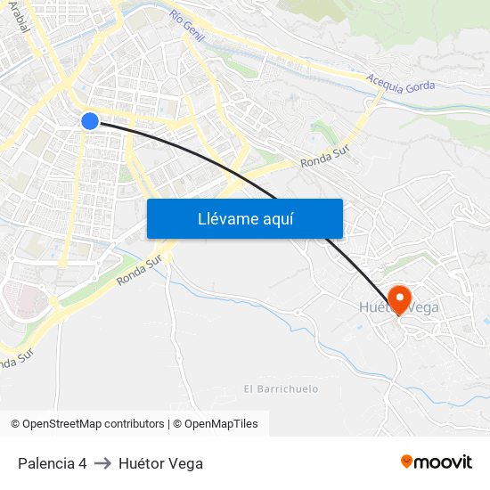 Palencia 4 to Huétor Vega map