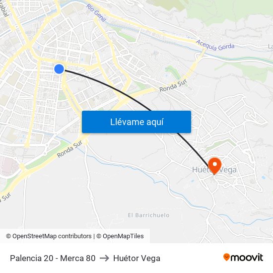 Palencia 20 - Merca 80 to Huétor Vega map