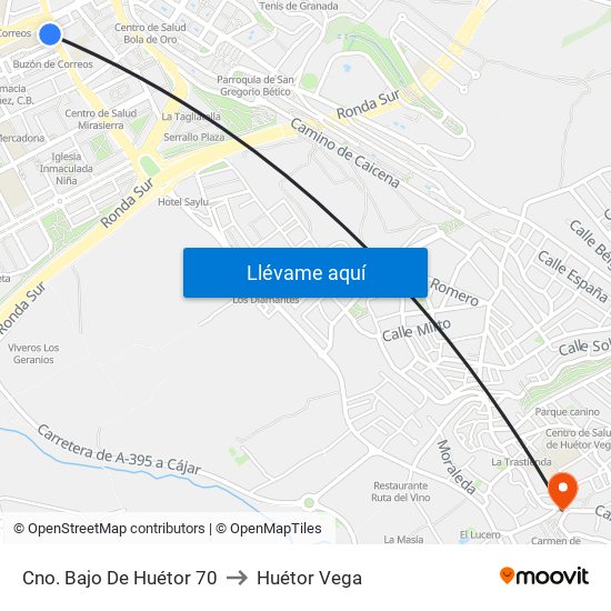 Cno. Bajo De Huétor 70 to Huétor Vega map