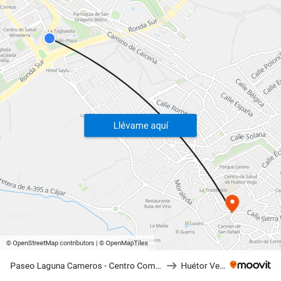 Paseo Laguna Cameros - Centro Comercial to Huétor Vega map