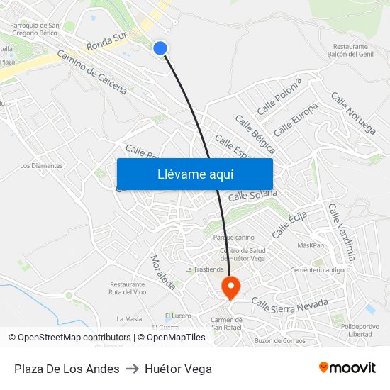 Plaza De Los Andes to Huétor Vega map