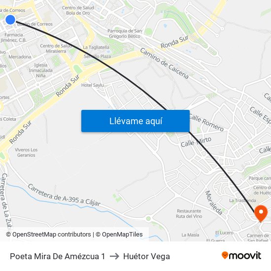 Poeta Mira De Amézcua 1 to Huétor Vega map