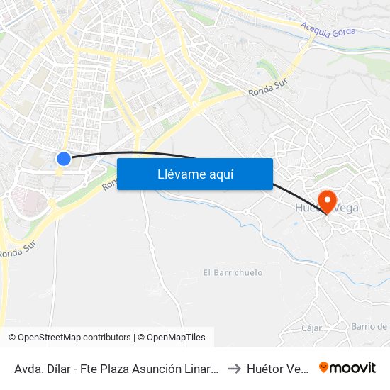 Avda. Dílar - Fte Plaza Asunción Linares to Huétor Vega map