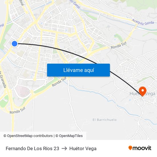 Fernando De Los Ríos 23 to Huétor Vega map