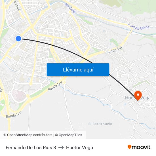 Fernando De Los Ríos 8 to Huétor Vega map