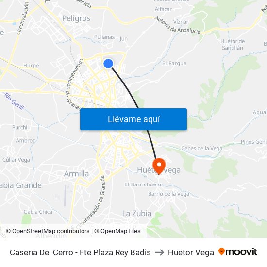 Casería Del Cerro - Fte Plaza Rey Badis to Huétor Vega map