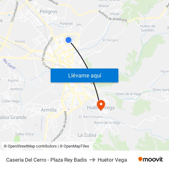 Casería Del Cerro - Plaza Rey Badis to Huétor Vega map
